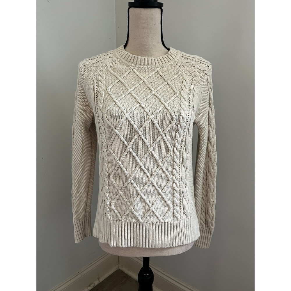 GAP Cream Cable Knit‎ Sweater XS Diamond Lattice Cotton Preppy Minimalist Basic